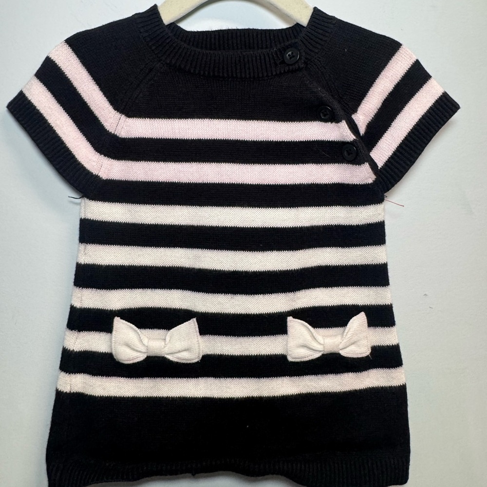 Maggie & Zoe Black and Light Pink Striped Knit Top with Bows